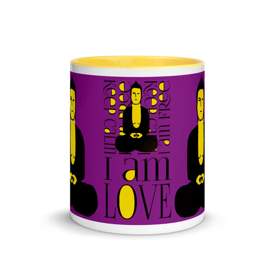Purple Yellow Buddha Be "I Am Love" affirmation Spiritual mug