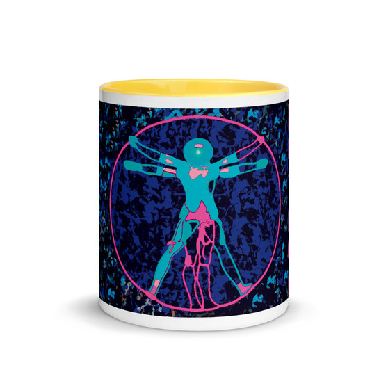 11 oz Leonardo da Vinci vitruvian man pink blue