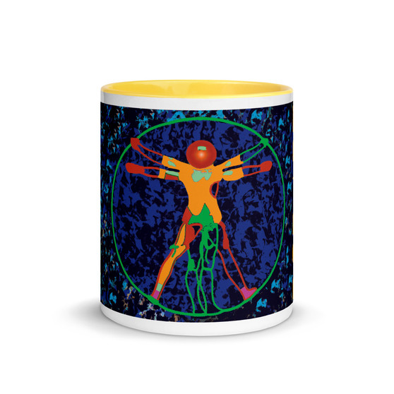 11 oz Leonardo da Vinci neoclassical pop art vitruvian man pink blue yellow green mug  