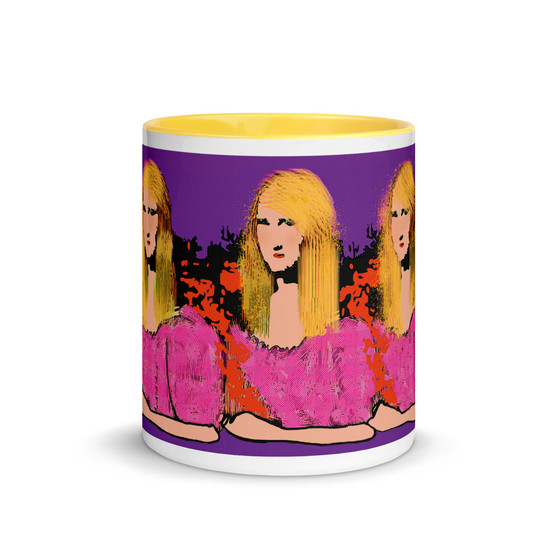 Purple pink blond Mona Lisa neoclassical pop art portrait mug by Neoclassical Pop Art