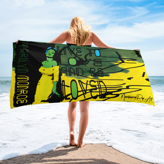 Buy online the best Marilyn Monroe  Love Green Yellow collectible pop art luxury fashionable beach Towel by Neoclassical pop art 