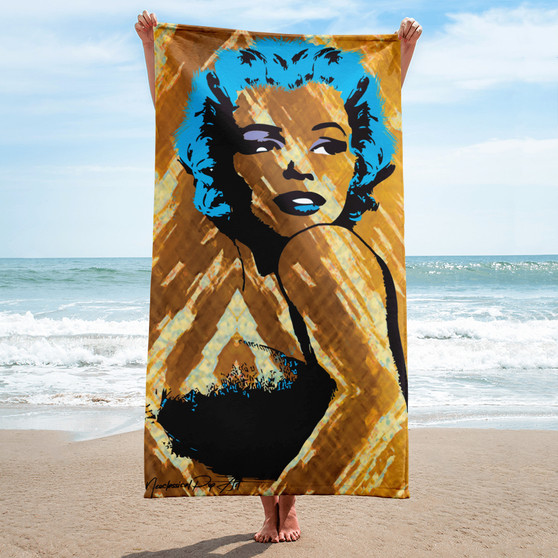 shop Marilyn Monroe Golden Blue Luxury Towel by Neoclassical pop art
