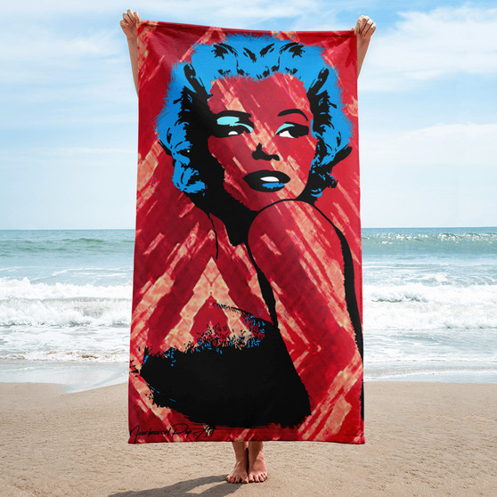 Marilyn Monroe Red Blue Luxury Towel on sale by Neoclassical pop art 