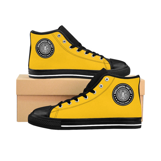 On sale Da Vinci Yellow Men's High-top trendy Sneakers by Neoclassical Pop Art fashion designer online brand store 