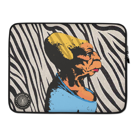 leonardo da vinci Blue yellow Orange Caricature on zebra pattern Laptop Sleeve