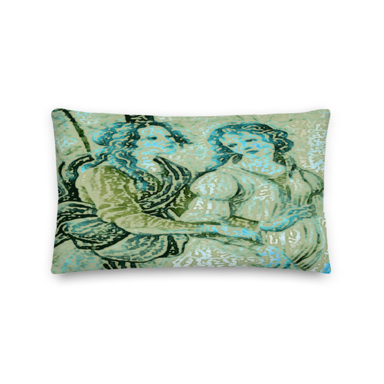 Sandro Botticelli  Army Green Brown Army Green Turquoise  Throw Pillow by Neoclassical pop art  online designer brand
