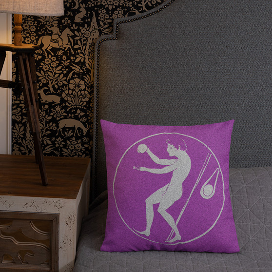 Medium purple Premium decorative greek art throw Pillow by Neoclassical Pop Art designer online art fashion and design brand store