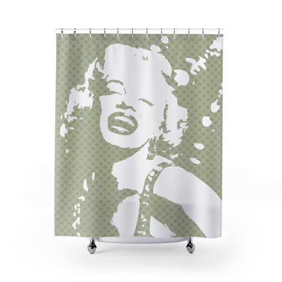 Monroe Pop Portrait Sage White Shower Curtains by Neoclassical Pop Art