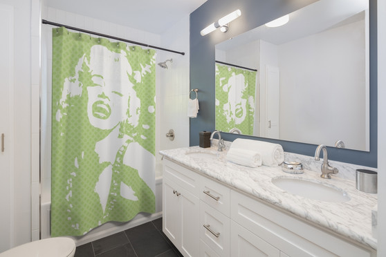 On Sale Monroe  Pop Portrait Lime Green White Shower Curtains by Neoclassical pop art 