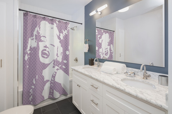 On Sale Marylin Monroe  Pop Portrait Lavender White Shower Curtains by Neoclassical Pop Art