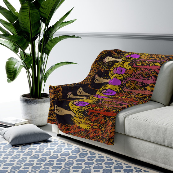 Klimt Beethoven Frieze Velveteen Plush Blanket by Neoclassical Pop Art