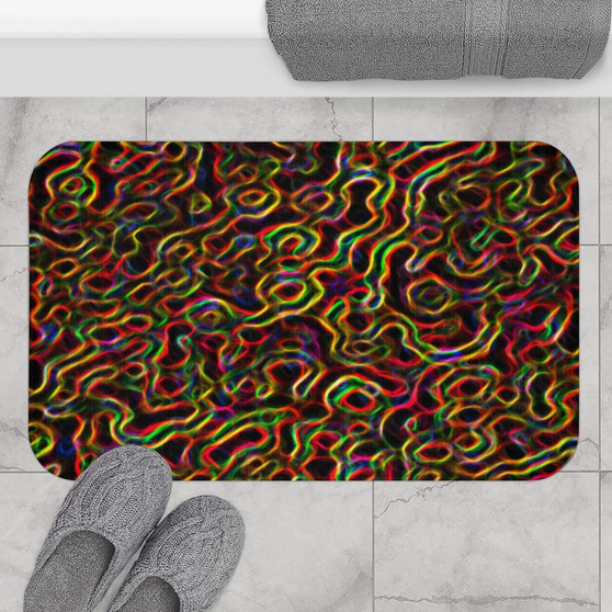 On Sale Neon Light  Black Yellow Red Green Abstract  Bath Mat | Neoclassical Pop Art