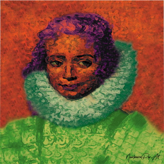 Collectible orange green Rembrandt Clara Serena Duvet Cover by Neoclassical Pop Art