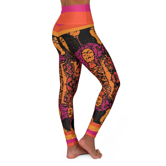 On Sale Klimt Orange Pink High Waisted Yoga Leggings by Neoclassical Pop Art