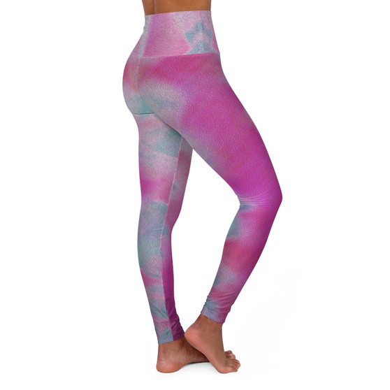 Abstract Pale Pink Light Blue Batik High Waisted Yoga Leggings by Neoclassical Pop Art