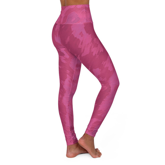 Hot Pink High Abstract Art Waisted Yoga Leggings by Neoclassical Pop Art
