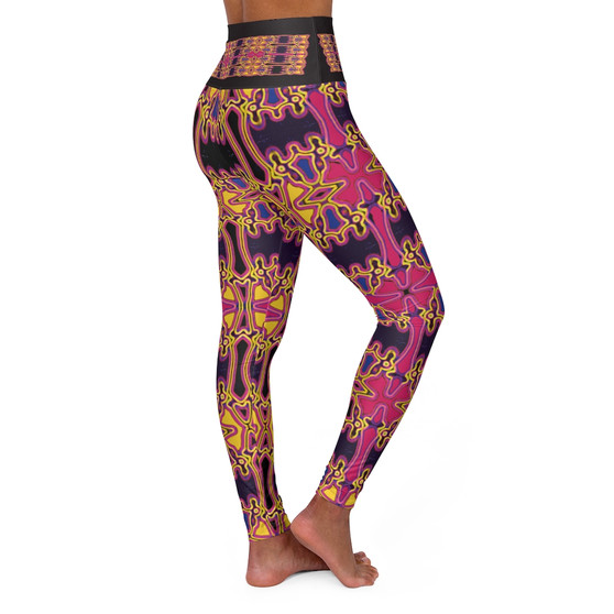 On Sale Da Vinci Pink Yellow Cross High Waisted Yoga Leggings by Neoclassical Pop Art