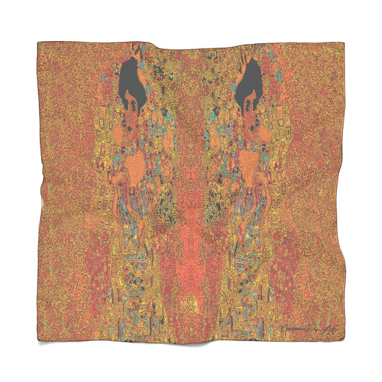 Klimt Portrait Orange Poly Scarf by Neoclassical Pop Art