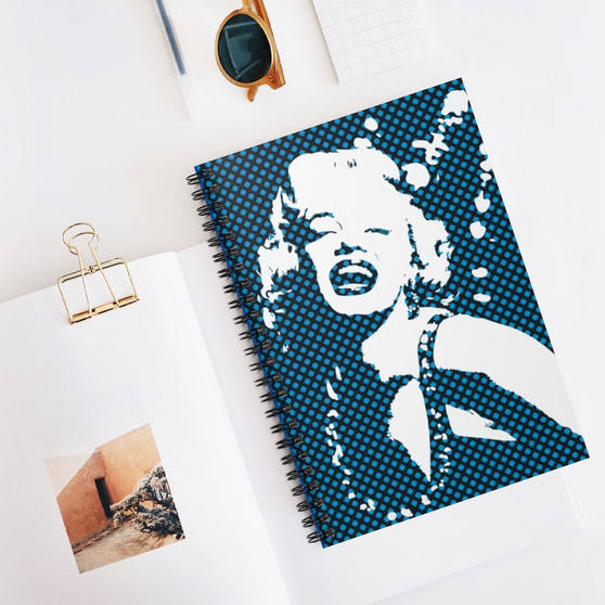 collectible Marylin Monroe blue and white Portrait Spiral Notebook Ruled Line by Neoclassical Pop Art