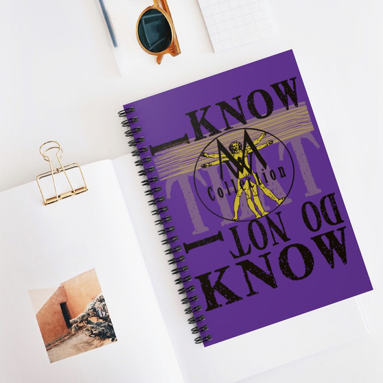 Leonardo Da Vinci  purple yellow Vintruvian man Spiral Notebook Ruled Line by Neoclassical Pop Art