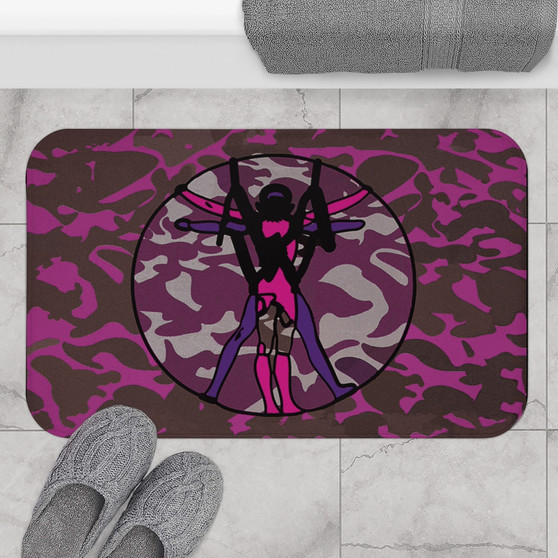 Da Vinci Brown Pink Purple  Vitruvian  Space Man Bath Mat by Neoclassical Pop Art