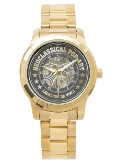 Da Vinci Vitruvian Man Unisex Oversized Gold Bracelet Watch
