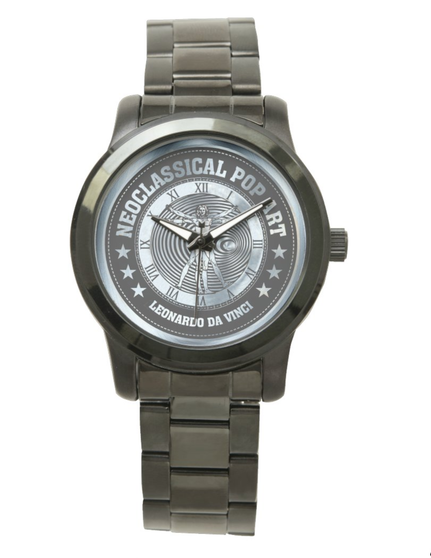 Da Vinci Metalic light blue Vitruvian Man Unisex Oversized Black Bracelet Watch