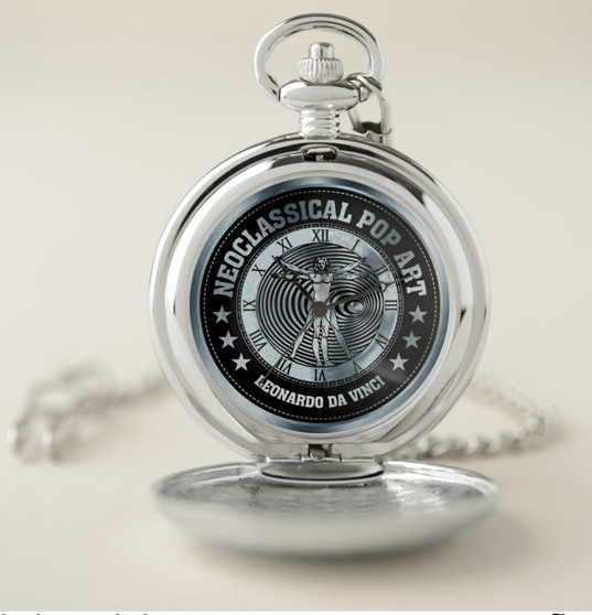 Da Vinci Light Blue Vitruvian Man Silver Pocket Watch