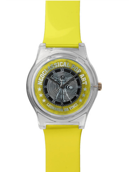 Da Vinci  Vitruvian Man yellow Pop watch by Neoclassical Pop Art Da Vinci  Vitruvian Man yellow Pop watch by Neoclassical Pop Art