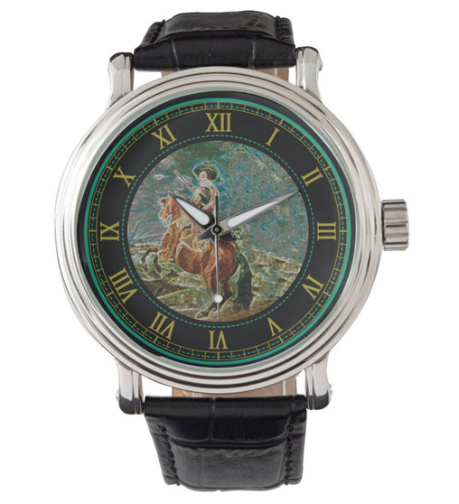 Velázquez Men's Vintage Black Leather Strap Horse Watch