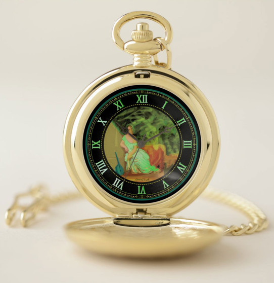 Lady with a Violin Gold Pocket Watch