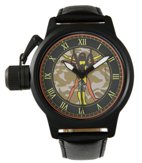 Da Vinci Space Men's Crown Protector Black Leather Strap Watch by Neoclassical Pop Art