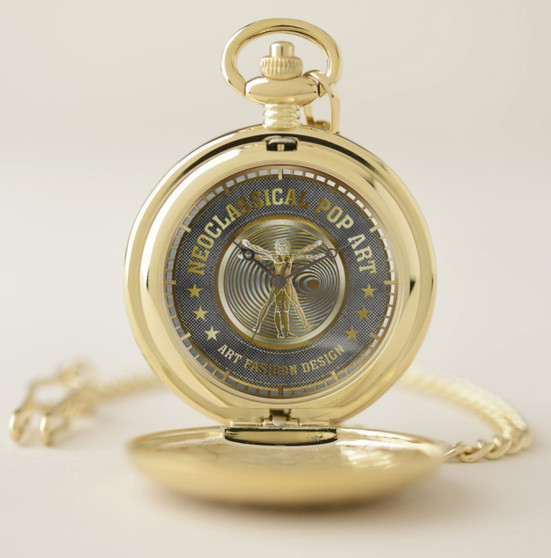 Da Vinci Golden Vitruvian Pocket Watch by Neoclassical Pop Art
