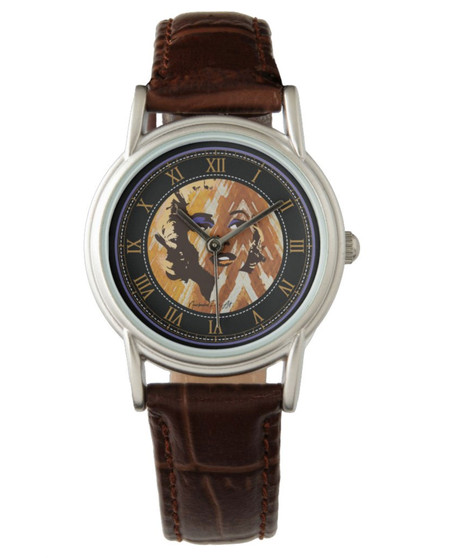 Monroe  Women's Classic Brown Leather Strap Portrairt Watch by Neoclassical Pop Art