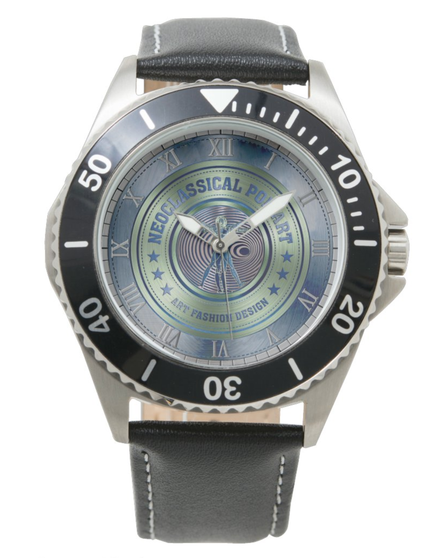 Da Vinci  Vitruvian Man Men's Stainless Steel Black Leather Strap Watch by Neoclassical Pop Art