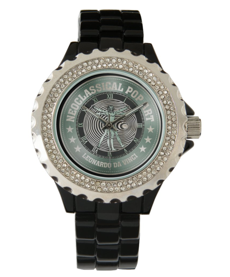 Da Vinci| Vitruvian Man Women's Rhinestone Green Black Enamel Watch