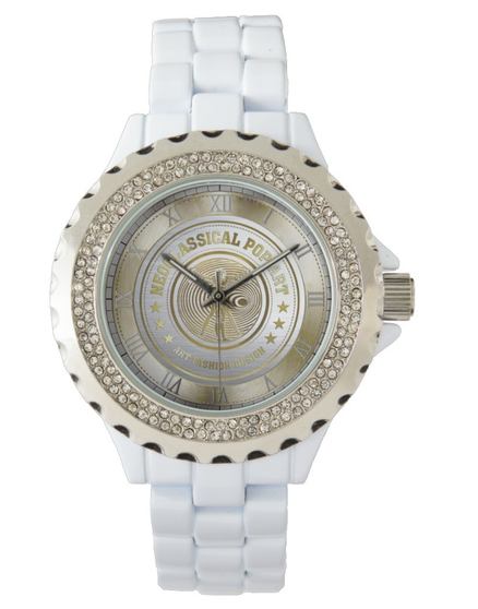 Da Vinci Vitruvian Man Women's Rhinestone Gold & White Enamel Watch