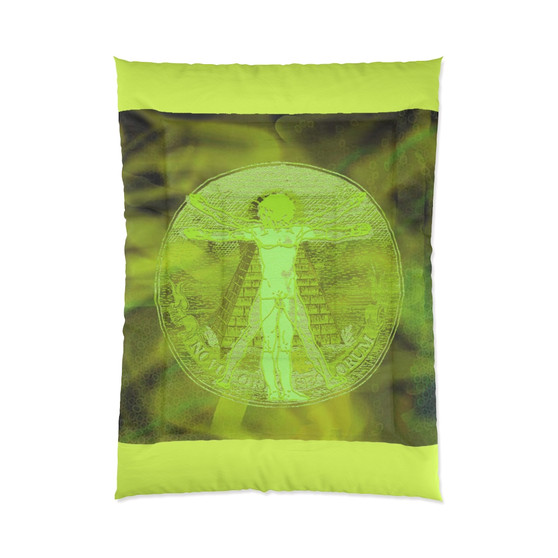 On Sale Leonardo  Da Vinci  Vitrvian Man Yellow Comforter by Neoclassical Pop Art