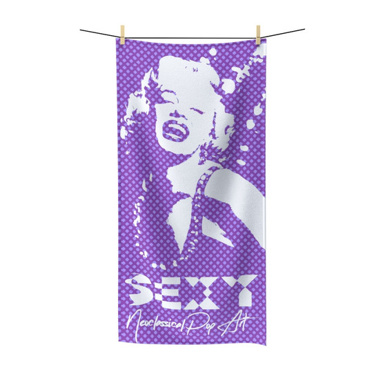 On Sale Marylin Monroe Pop Portrait Purple White Decorative Bath Towels by Neoclassical Pop Art