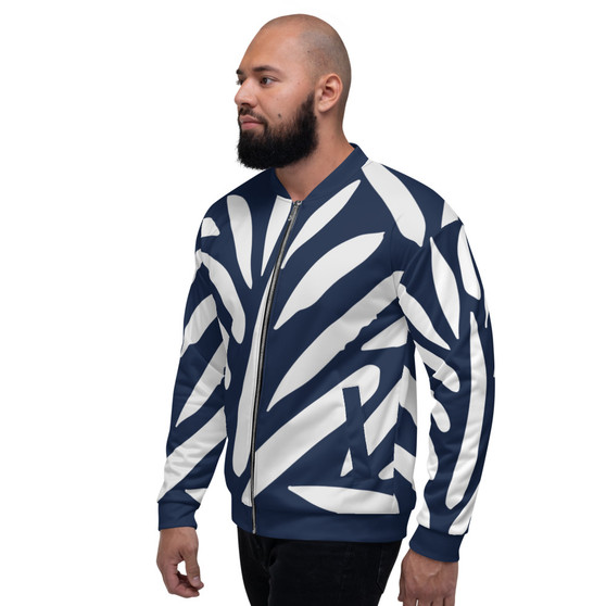 Navy Blue & White Sacred Geometry Bomber Jacket