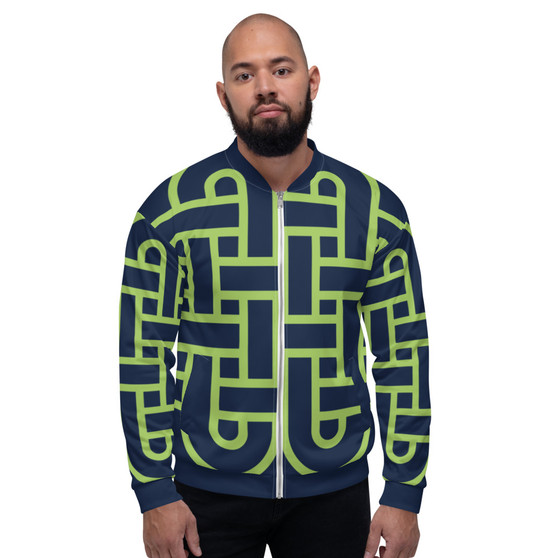 Sacred Geometry Navy Blue & Green Pop Bomber Jacket