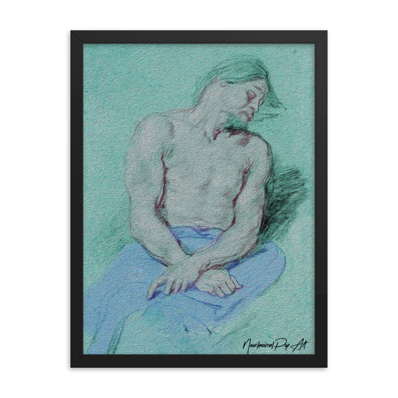 Van Dyck Study for the Figure of Christ turquoise , light blue Framed poster