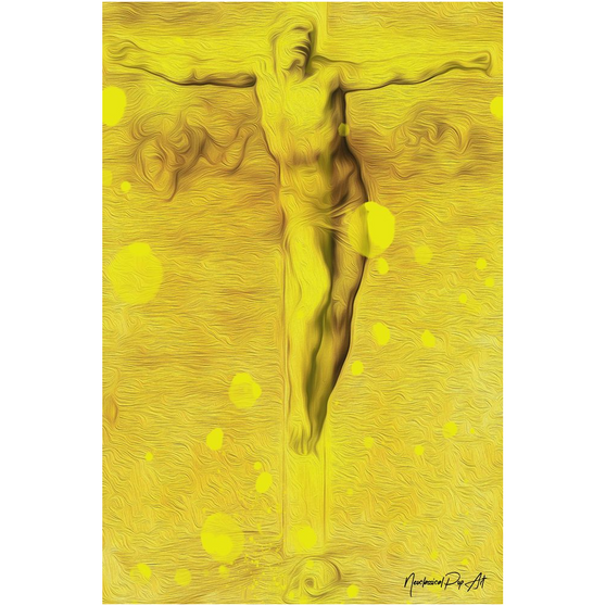 On Sale On Sale Michelangelo  Crucifixion Yellow Fine Art Print by Neoclassical Pop Art