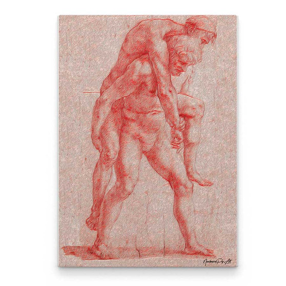 Raphael Orange Young Man carrying an Old Man on his back Oil on Canvas