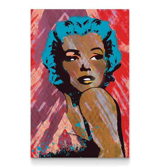 Marilyn Monroe portrait in peach and red tones on an oil-on-canvas print