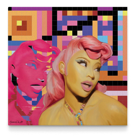 Nicki Minaj Pixel Art Pop Portrait Oil on Canvas by Neoclassical Pop Art