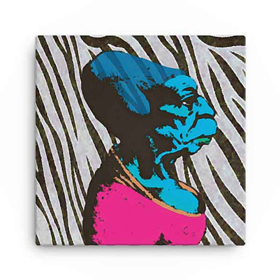 Hot-pink-and-blue Leonardo da Vinci Caricature oil-on-canvas print