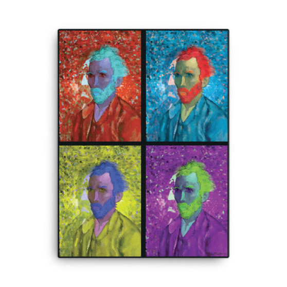 Van Gogh self-portrait canvas print in blue, red, yellow, purple, and green