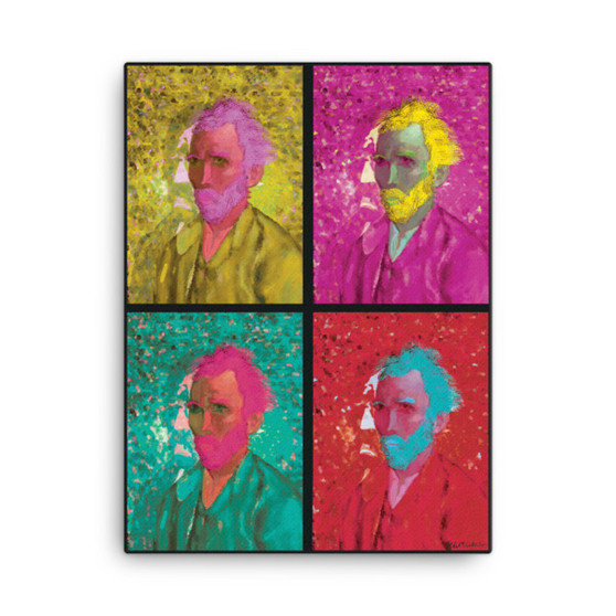 Van Gogh self-portrait canvas print in pink, yellow, red, and turquoise