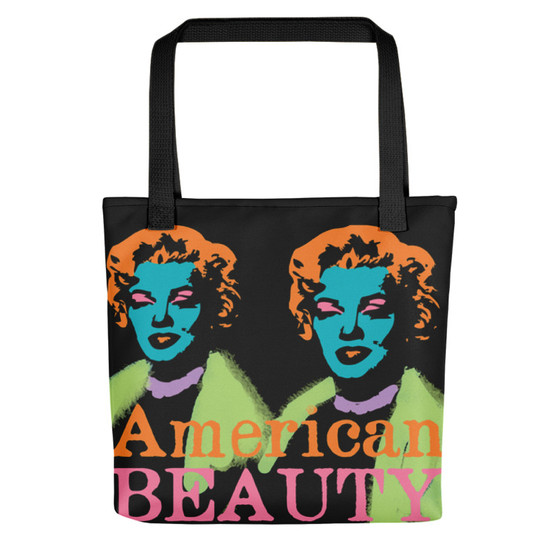 Yellow purple Marilyn Monroe American Beauty Tote Bag for sale online and da vinci neoclassical pop art vitruvian man for sale online 